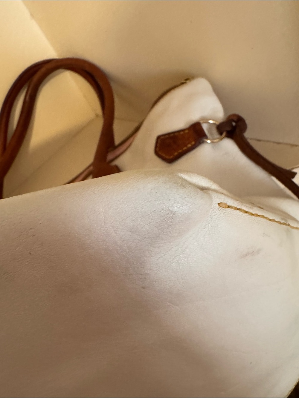 Dooney & Bourke White Leather Tote with Brown Trim and Handles - Picture 11 of 16